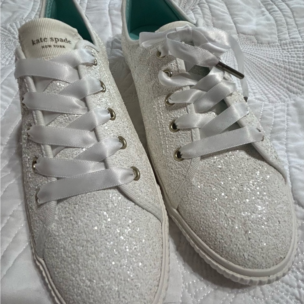 Kate Spade White Sparkle Sneakers with Glitter Finish